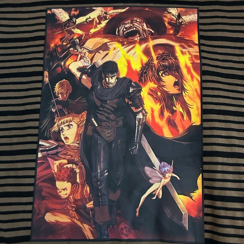DUMBGOOD BERSERK Guts Anime Graphic Striped Brown Black SS Tee Size M